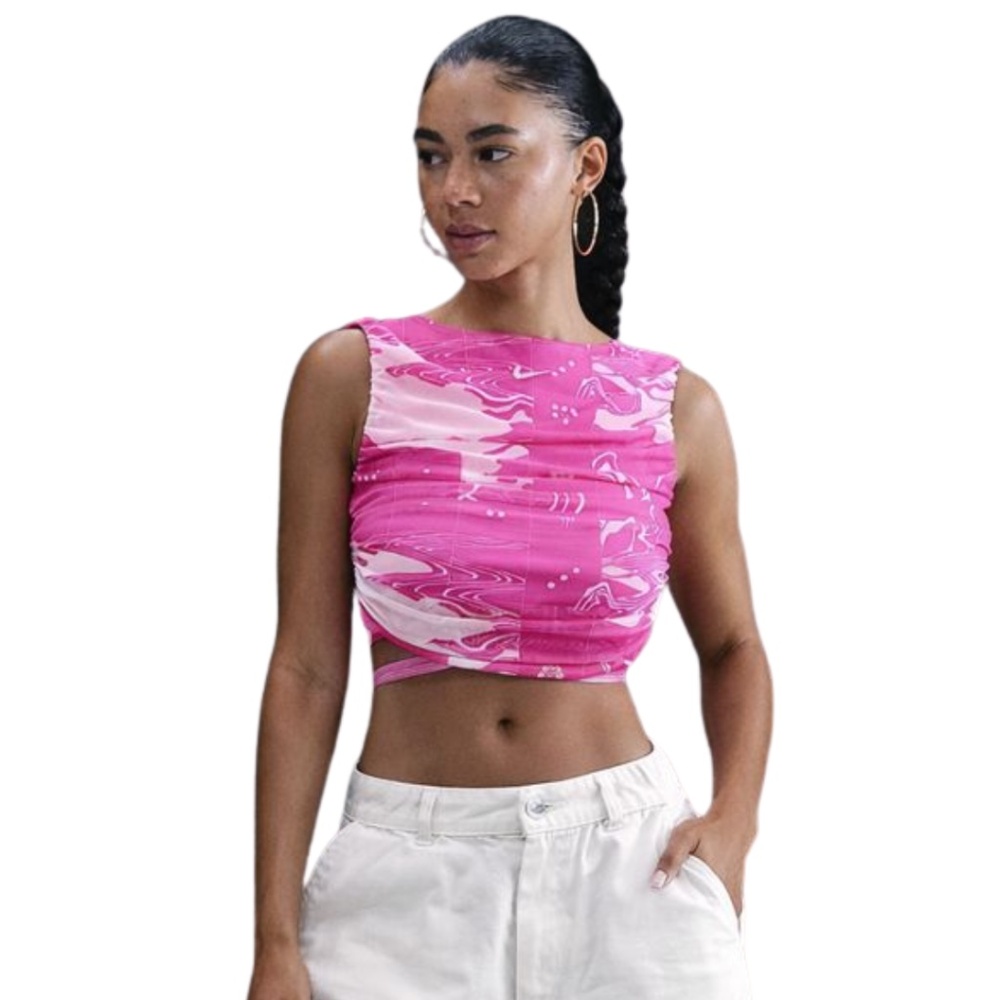 Nike Serena Williams Ruched Mesh Crop Tank Top  HM4954-664 Pink Medium Tall